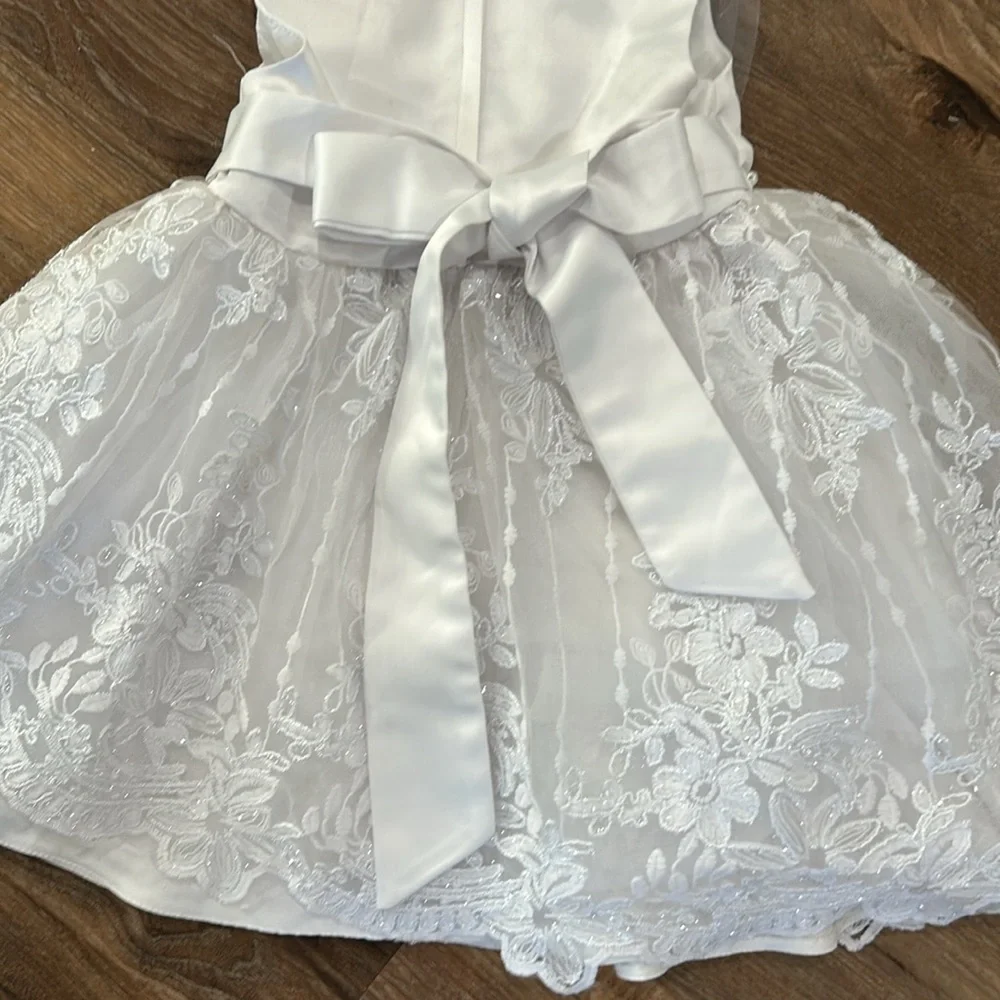 Pink butterfly asymmetrical girls white sparkle tulle floral design dress sz 2T